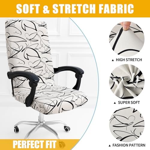 Smiry Stretch Printed Office Computer Desk Chair Covers, Beige and Black
