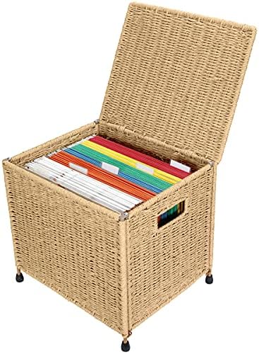 URFORESTIC Seagrass File Filing Cabinet File Box Organizer | Collapsible Letter Size Hanging File Box Organizers with Lid | Decorative Seagrass Filing & Storage Office Box | Letter Size (Natural)