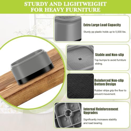 4 Pack Furniture Risers 3 Inch, Adjustable Bed Risers Heavy Duty for Table Desk Couch Chair Sofa Cabinet Bed Legs Dorm, Square Stackable Bed Raisers Blocks Lift Height 1", 2",3" or 4", Grey