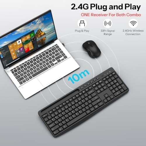 OMOTON Wireless Keyboard and Mouse Combo,2.4GHz USB Receiver & Phone Holder
