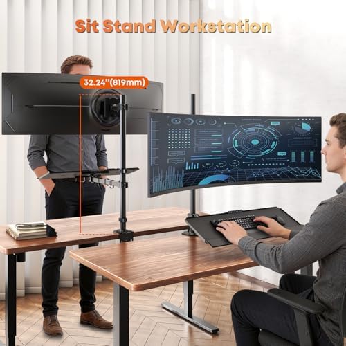 PUTORSEN 49''Monitor Arm with Keyboard Tray, Keyboard Desk Mount