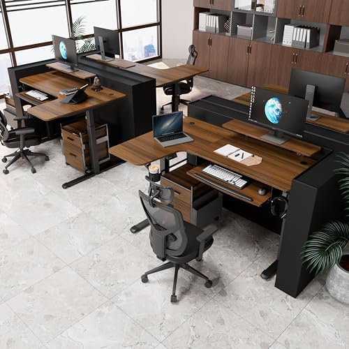 EUREKA ERGONOMIC Standing Desk Electric Adjustable Height (61"x43") Computer Desk with Keyboard Tray, Sit Stand Desk L Shaped Desk for Work/Home Office,Dual Motor,Memory Presets,2 USB/RGB,Walnut/Left
