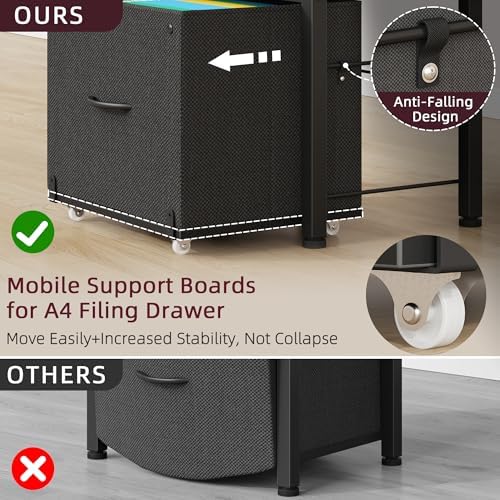 HIGDBFE File Cabinet with 2 Fabric Drawers and Printer Stand, Black