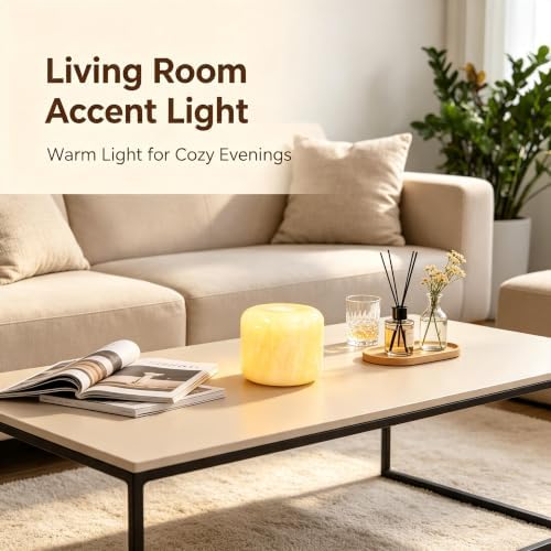Natural Marble Lamp Cordless Touch Control Night Light Rechargeable Small Marble Table Lamp, Dimming Warm Glow Portable Marble Touch Lamp for Bedroom, Living Room, Decor Gift (Peach Jade)