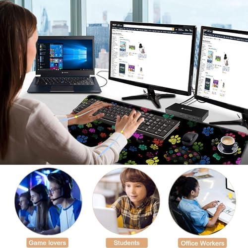 Keyboard Wrist Rest and Mouse Pad with Wrist Support Set Ergonomic Coaster,Memory Foam,Easy Typing Pain Relief,Large XL Desk Mat 31.5"x 11.8",Colorful Paw Prints