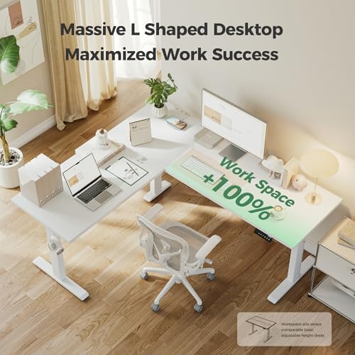 Agilestic L Shaped Electric Standing Desk Adjustable Height, 63 Inch, White