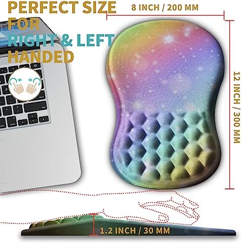 Hokafenle Ergonomic Mouse Pad Wrist Support with Massage Design, Wrist Rest Pain Relief Mousepad with Memory Foam&Non-Slip PU Base, Mouse Pads for Wireless Mouse & Desk (12x8 inch,Rainbow Bubble)