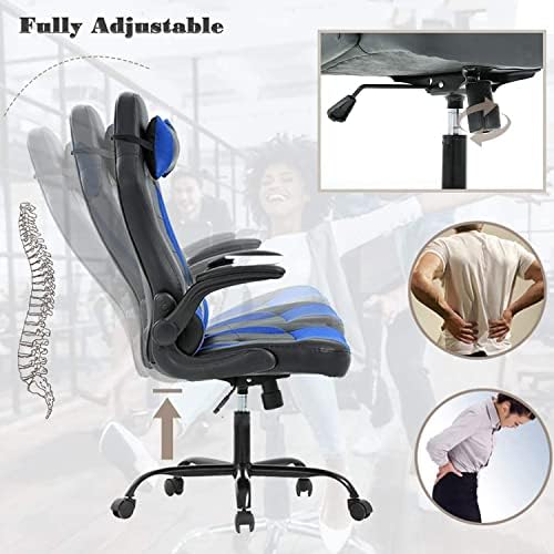 Gaming Chair Computer Desk Home Office Chairs Ergonomic PC E-Sport Video Game Chair with Lumbar Support and High Back PU Leather Recliner Chair for Gamer Student (Blue)