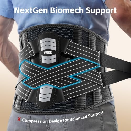 FEATOL Back Brace for Lower Back Pain Men Women, Dual-Side Spine Pad Belt