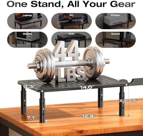 Computer Monitor Stand Riser for Desk, 3 Height Adjustable PC Laptop TV Desktop Monitor Stand Shelf, Metal Printer Table with Phone Holder, Stand Riser for Desk, Office Desk Organizers and Accessories, 2 Pack