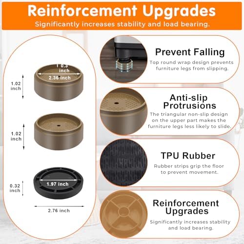 Furniture Risers Bed Risers Heavy Duty 1 inch, 2 inch, 3 inch, 4 inch Round Adjustable Bed Lifts Riser for Desk Legs Table Couch Sofa Chair Refrigerator Washing Machine (1 Inch, Brown, 16 Pack)