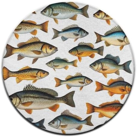 Men's Large Home Decor Mat, Soft Round Yoga Carpet, Non Slip Machine Washable Home Office Circle Rug Watercolor Few Freshwater Cartilaginous Fish Marine Life