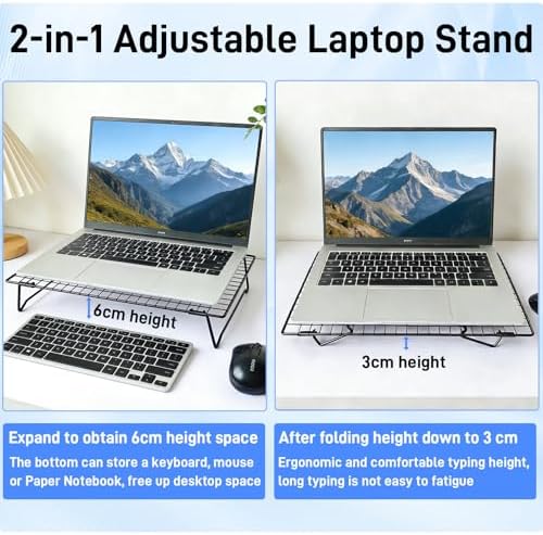 Laptop Cooling Pad Stand with Cooling Mesh, Height Adjustable Metal Laptop Stand for Desk，Ergonomic Notebook Riser Fits Most 10-16 Inch Laptops