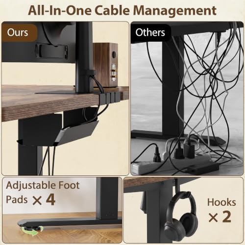 TIQLAB 47x30 Extra Deep Standing Desk with Cable Management, Rustic Brown