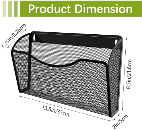EasyPAG Wall File Organizer 3 Pack, Hanging File Organizer Wall Mount, Metal Mesh Folder Holder for Letter/A4 Papers, Mail Sorter for Office, Classroom, Home, Black