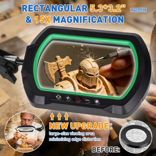 15X Rectangle 3-Section Magnifying Glass with Light and Clamp-Green