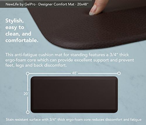 GelPro Designer Comfort Anti-Fatigue Kitchen & Office Mat, 3/4" Ergo-Foam Core, Stain-Resistant Surface, 20" x 48", Leather Grain Truffle
