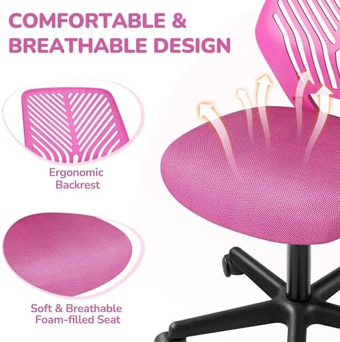 Yaheetech Small Desk Chair, Armless Adjustable Swivel Seat, Rose Red