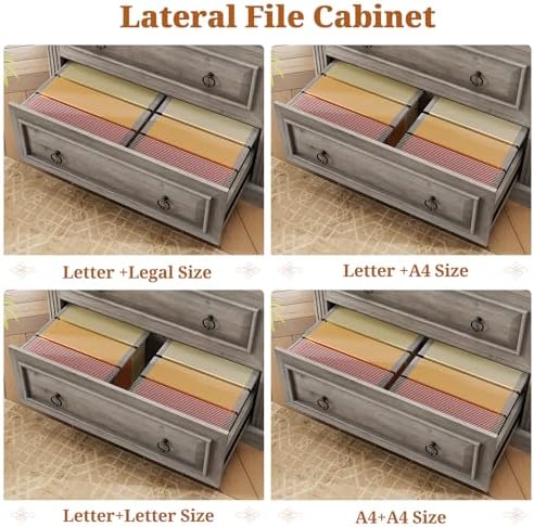 Itaar 2 Drawer File Cabinet, Farmhouse Filing Cabinet for Home Office Fits Letter, Legal, A4 Size, Wood Lateral File Cabinet with Printer Stand, Storage Shelf, Grey