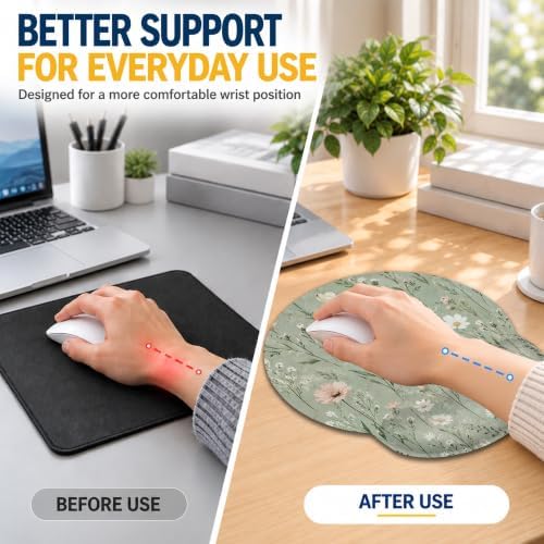 Green Wildflowers Ergonomic Wrist Rest Mouse Pad Set with Keyboard Cushion