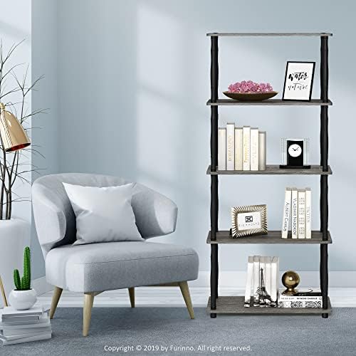 Furinno TURN-S-TUBE Storage Shelves, 5-Tier Book Shelf, Corner Shelf, Toolless Open Shelves, Classic Tubes, for Organization and Storage, Living Room, Garage, Home Office, French Oak