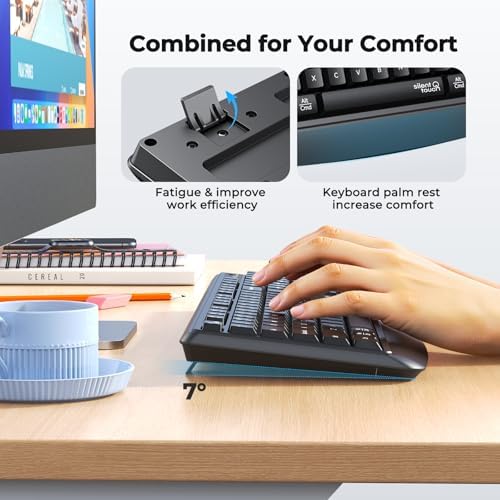 MEETION Wireless Keyboard Mouse Combo, Silent Full-Size Design, Black