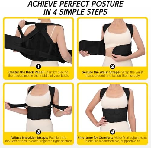 Back Brace Posture Corrector for Women & Men, Adjustable Full Back Support, Shoulder Straightener for Upper & Lower Back Pain Relief-Scoliosis, Hunchback, Waist Trainer (Medium, Balck)