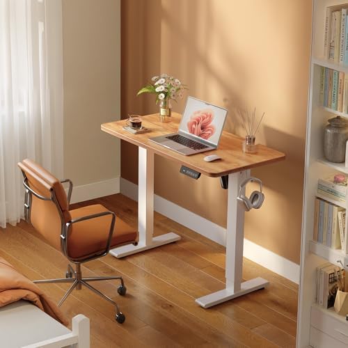 FEZIBO 40" Small Electric Standing Desk Height Adjustable Desk Light Rustic