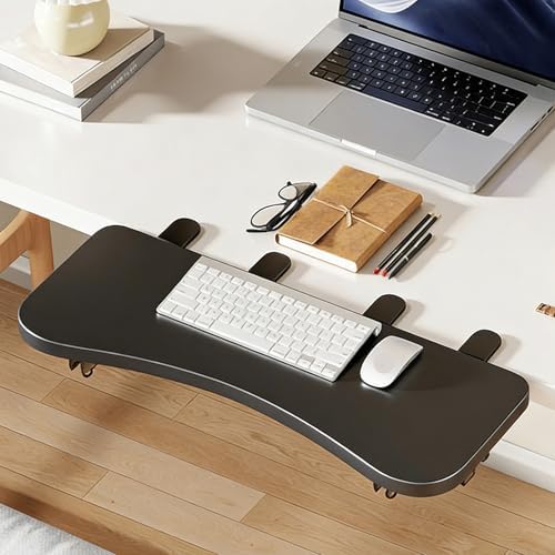Black,B60*24,Ergonomics Desk Extender Tray, Desktop Extender with 3/4 stand, 30"x9.4" Clamp on Table Mount Arm Wrist Rest Shelf, Small Table Edge Extender Tray, 90° Foldable Computer Arm Rest for Desk