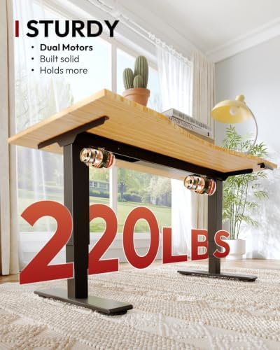 SANODESK Solid Bamboo Dual Motor Standing Desk, 220 lbs, 48×24