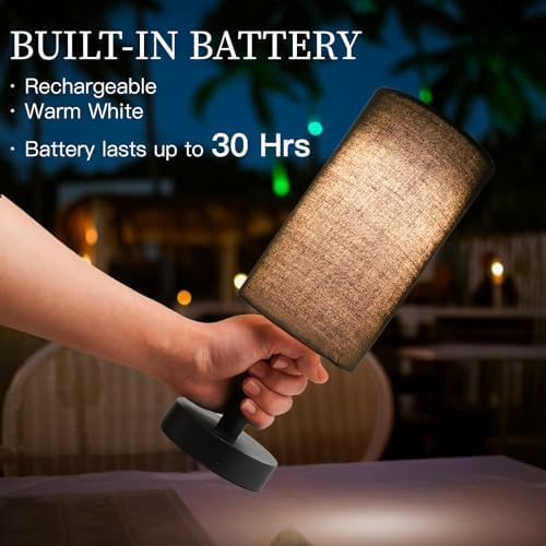 LALISU Cordless Table Lamp, 3 Color Portable Battery Lamp Wood Base Touch