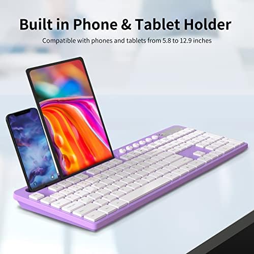 MARVO Wirelss Keyboard and Mouse Combo with Phone Holder, Full-Size, Purple