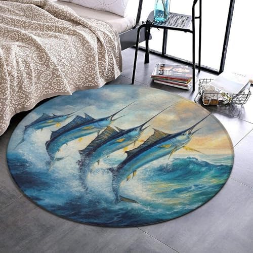 Highly Premium Quality Floor Mat, Office Chair Decor Mat, Room Sofa Yoga Soft Round Carpet Whimsical Fish Painting, 36inch