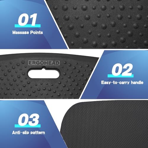 Anti Fatigue Kitchen Floor Mat Comfort Standing Mat, Portable Office Standing Desk Mat, Multi-Purpose Kitchen Rug, Built-in Handle with Massage Points Comfort Floor Mat(Black+Gray, 17" x 22")