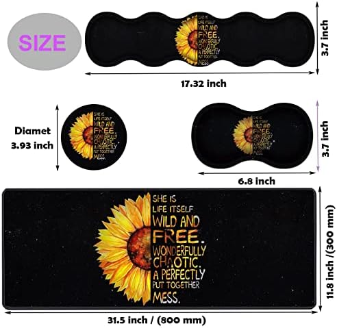 Large Gaming Mouse Pad, Keyboard Wrist Rest pad + Mouse Wrist pad + Coaster Set Extended Waterproof Non-Slip Table mat Suitable for Home Office Learning Games - Watercolor Sunflower