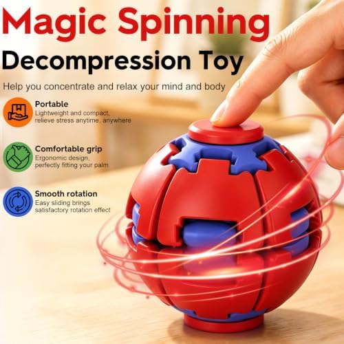 3D Printed Gear Fidget Spinner Toy, Mechanical Kinetic Desk Toy, Portable Sensory Fidget Gadget, Metal EDC Desk Accessory, Creative Office Gift, Flame Red