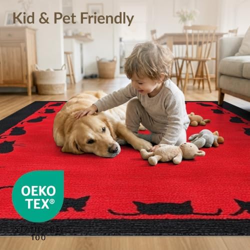 6'x9' Red Cat Crimson Artistic Washable Area Rug
