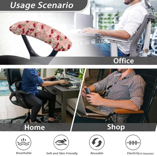 Cherry Blossom Printed Office Chair Armrest Covers Soft Comfy Breathable Gaming Chair Arm Rest Covers with Elastic Edge Easy to Install Home Decorative Accessories, Set of 2
