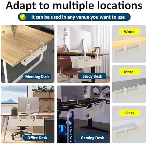 28" Small Under Desk Cable Management Tray No Drill, Compact Clamp On Cord Organizer for Dorm & Small Desk, Anti-Sag Oxford Fabric Wire Hider, Power Strip Holder (Beige, 28.6")