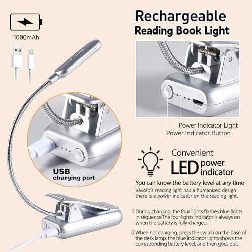 VAVOFO Rechargeable Reading Light, Clip on Book Light for Reading in Bed