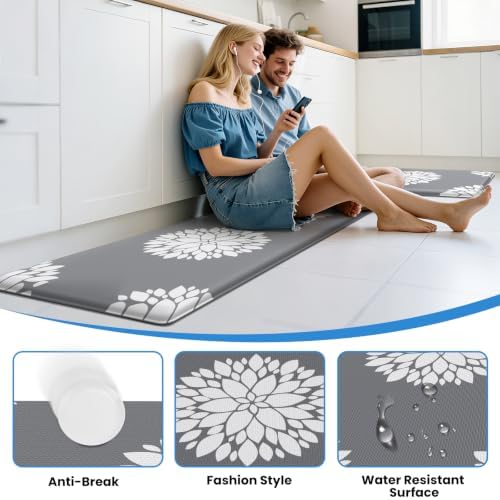 2PCS Kitchen Mats for Floor, Anti Fatigue Non-slip Larger Grey Rug