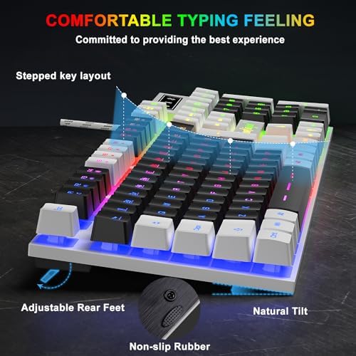 BlueFinger RGB Gaming Keyboard and Backlit Mouse Combo, USB Wired, LED Gaming Set for Laptop PC Computer Game and Work (White & Black)