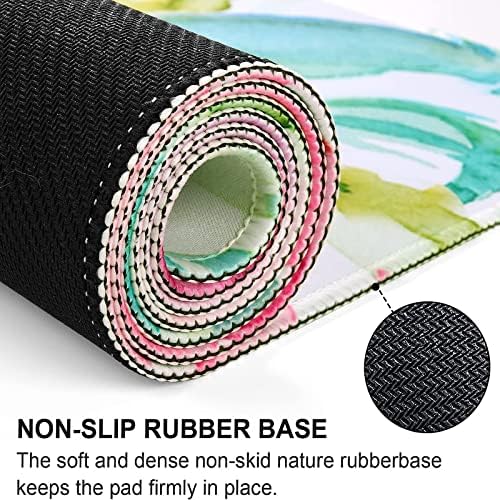 HAOCOO Floral Extended Desk Pad, Large Mouse Mat With Edge Stitching, 2 MM Thick Waterproof Computer Keyboard Mat, Non-Slip Rubber Base for Office