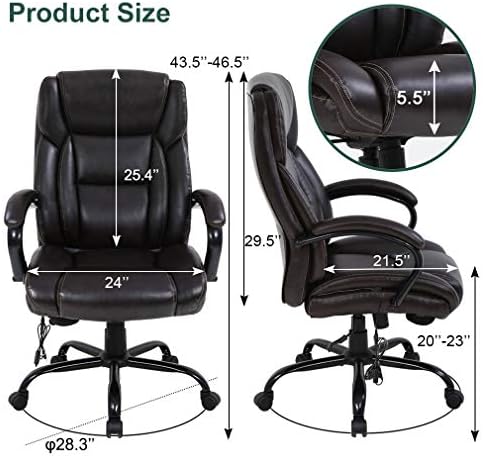 Big and Tall Office Chair 500lb Wide Seat Massage Desk Chair Ergonomic Computer Chair with Headrest Lumbar Support Armrest Rolling Swivel Chair Adjustable PU Leather Task Chair for Adults Women(Brown)