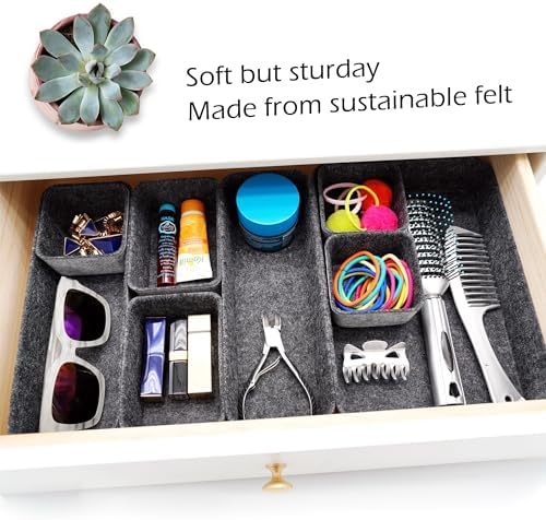 Welaxy Minimalist Felt Desk Drawer Organizer 8-Piece Charcoal Storage Bins