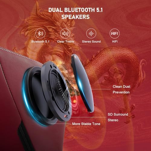 GTPLAYER Gaming Chair with Bluetooth Speakers and Footrest, Dragon Series Video Game Chair, Heavy Duty, Ergonomic, Esports Computer Office Chair, (RED)