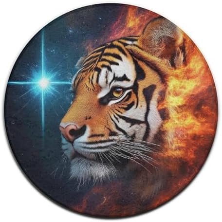 Large Round Area Rug Home Decor Modern Bathroom Rug Kitchen Office Circle Rug for Living Room Sofa Circle Cute Mat Space Fire Flame Animal King Wild Angry Tiger, 60inch