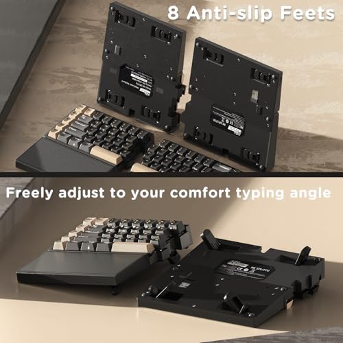 RK ROYAL KLUDGE S70 Ergonomic Split Keyboard and MO3 Wireless Gaming Mouse Combo, 75% Hot Swappable Gaming w/Fixed Wrist Rest, Bluetooth/2.4G/USB Rechargeable Computer Mouse