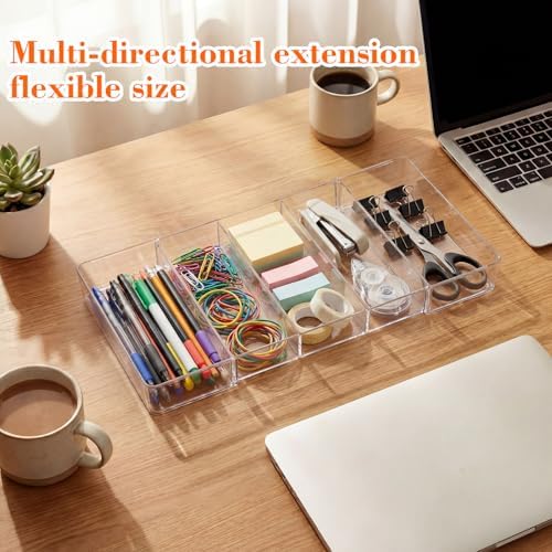 Briwooody 1 Pcs Expandable Drawer Organizer, Clear, 5 Compartments