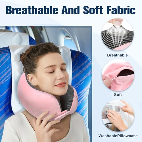 Cirorld Neck Pillow for Traveling, Travel Pillows for Airplanes Pink